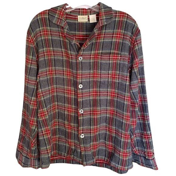 LL Bean Plaid Gray Red Short 100% Cotton Flannel Sz M Short - Picture 1 of 8